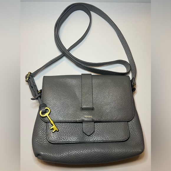 Fossil Handbags - Fossil Kinley Small Envelope Leather Crossbody in Shadow Gray Adjustable Strap